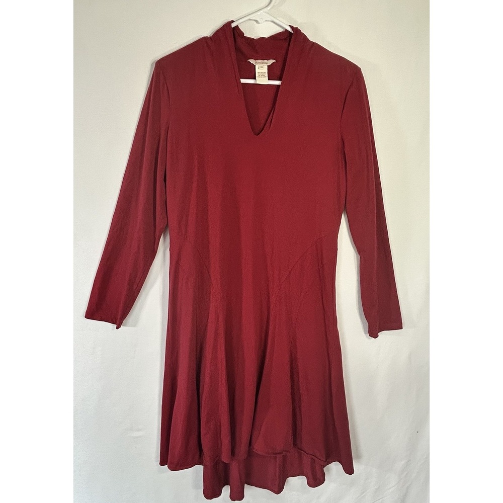 Sundance Dress Size Medium Red Midi Longsleeves V-neck High Low Jersey Knit